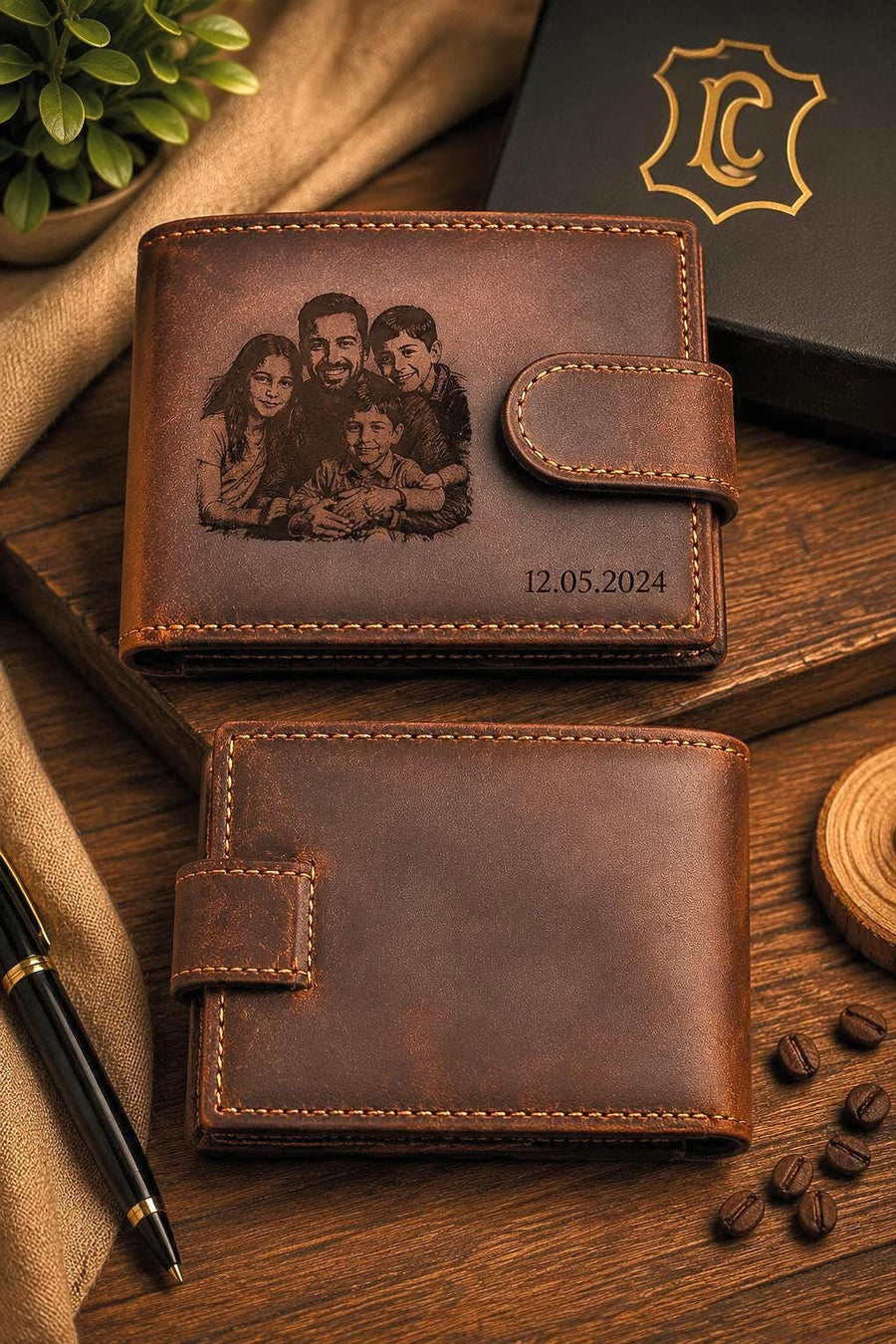 Personalised Leather Bifold Wallet, Italian design, RFID Blocking, Engraved Gift