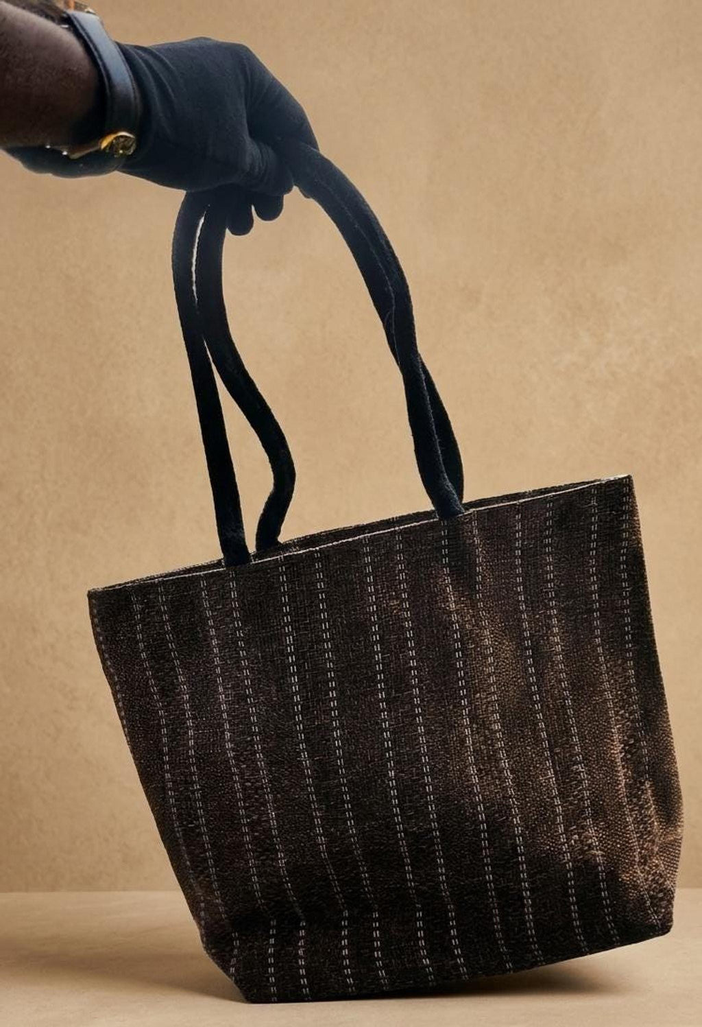 Handgemachte Tragetasche, Jute-Canvas-Shopper mit Blätterstickerei und wasserdichter Beschichtung