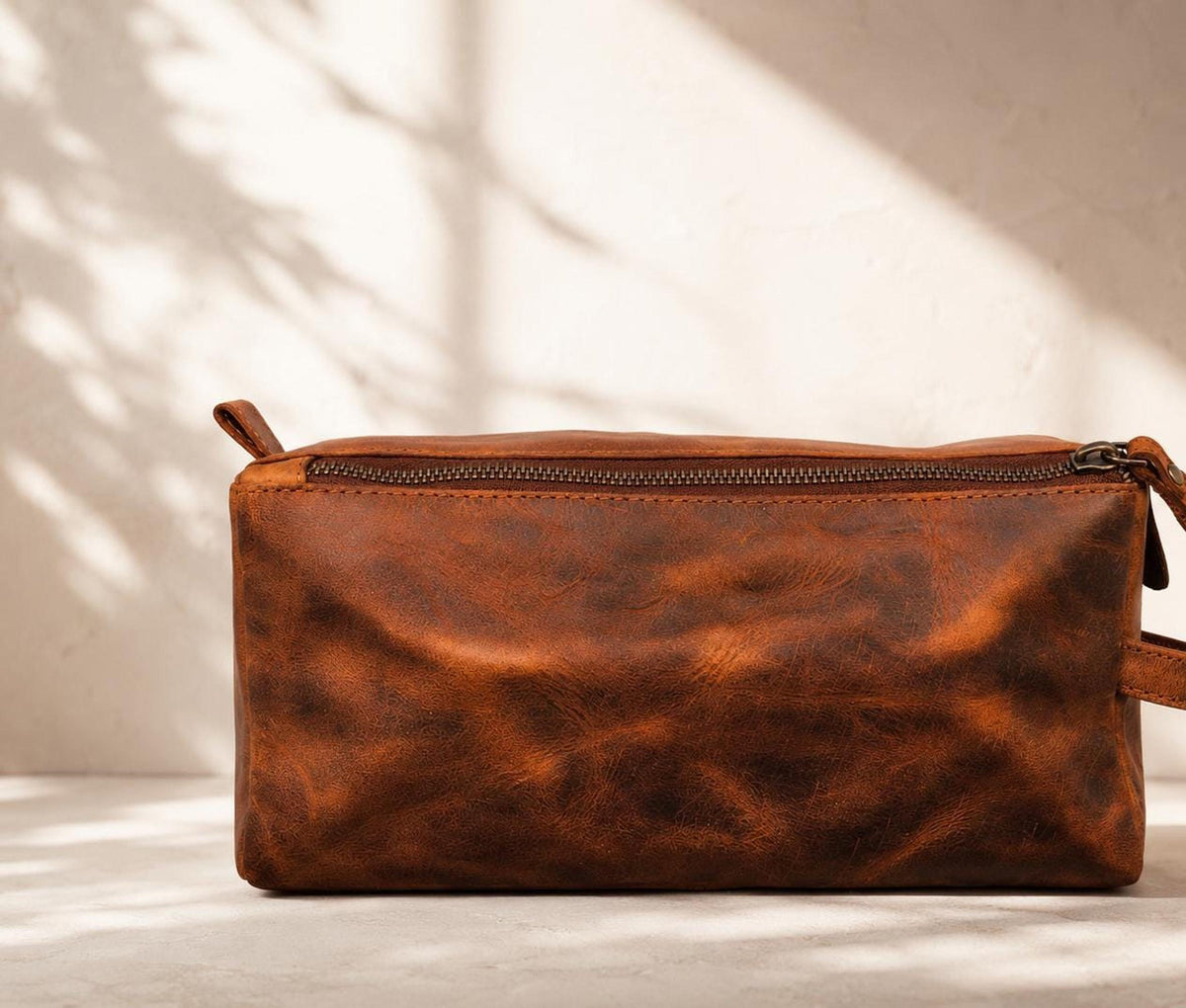 Leather Dopp Kit, Distressed Brown Toiletry Bag with Personalization
