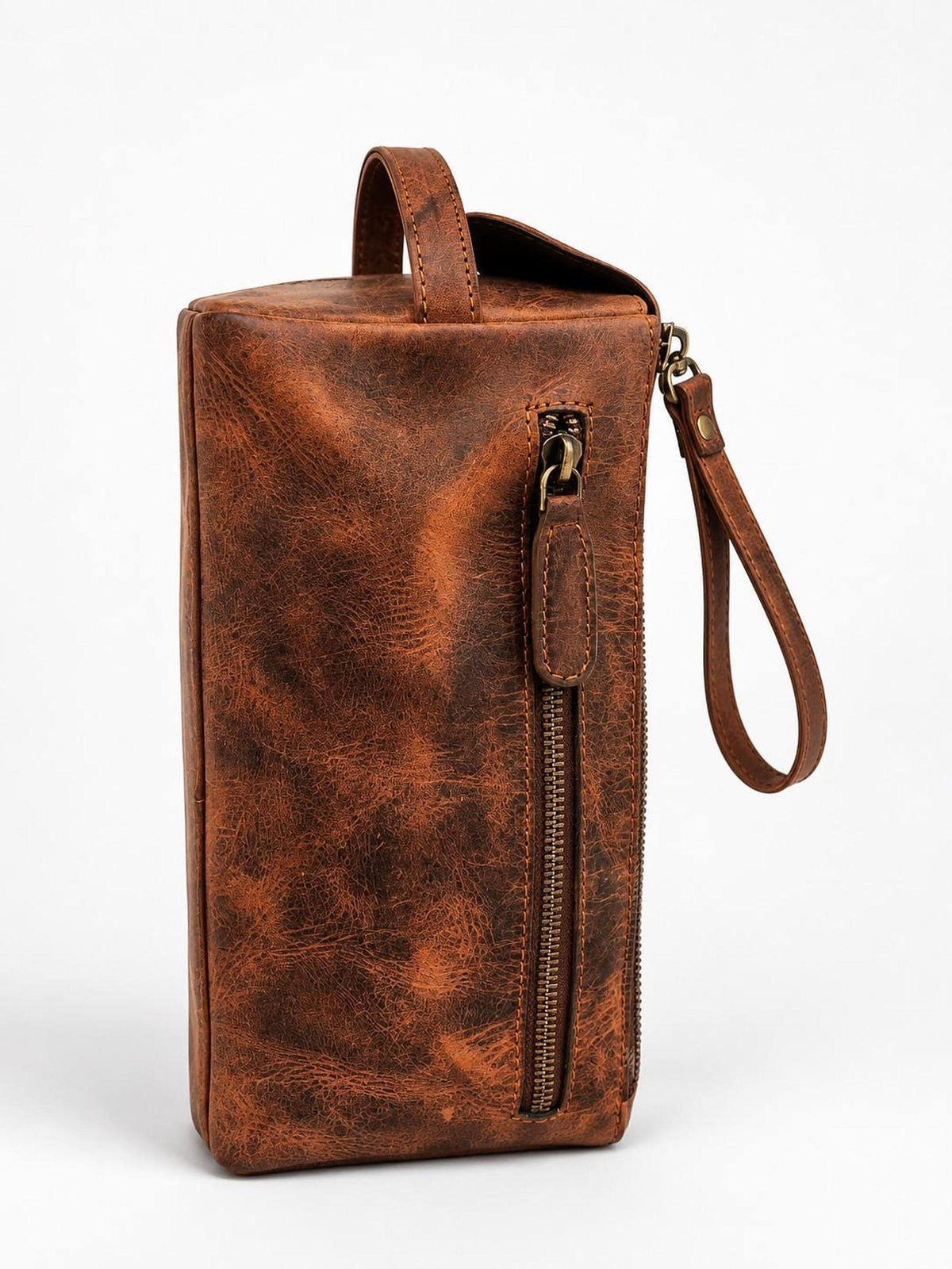 Leather Dopp Kit, Distressed Brown Toiletry Bag with Personalization