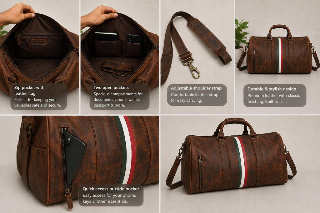 Mens Travel Duffel, Distressed Brown Genuine Leather Weekender Bag