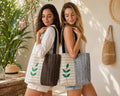 Handgemachte Tragetasche, Jute-Canvas-Shopper mit Blätterstickerei und wasserdichter Beschichtung