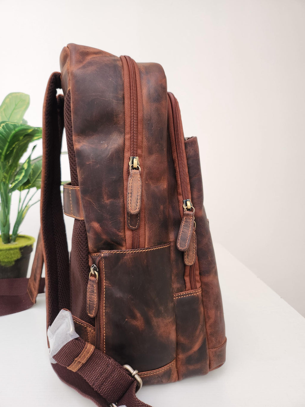 Laptop XL Rucksack, Öl-Pull-Up-Leder 17-Zoll-Rucksack 25L