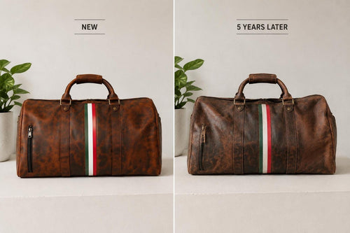 Mens Travel Duffel, Distressed Brown Genuine Leather Weekender Bag