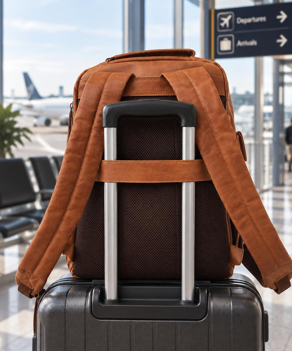 Laptop XL Rucksack, Öl-Pull-Up-Leder 17-Zoll-Rucksack 25L