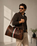 Mens Travel Duffel, Distressed Brown Genuine Leather Weekender Bag