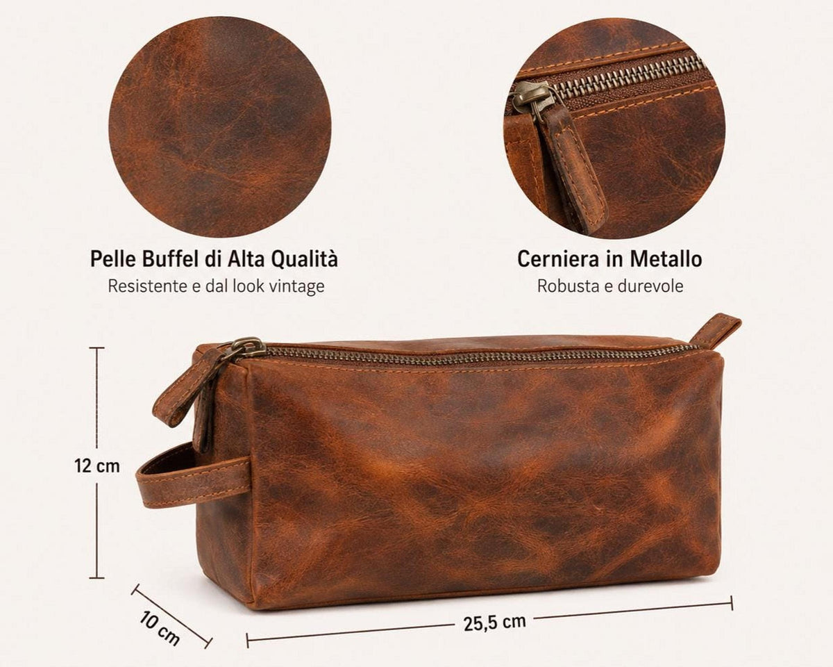 Leather Dopp Kit, Distressed Brown Toiletry Bag with Personalization