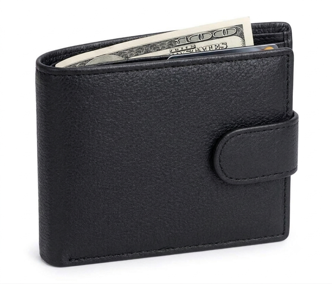 Lazio Cuoio Classic Leather Bifold Wallet with Snap Closure