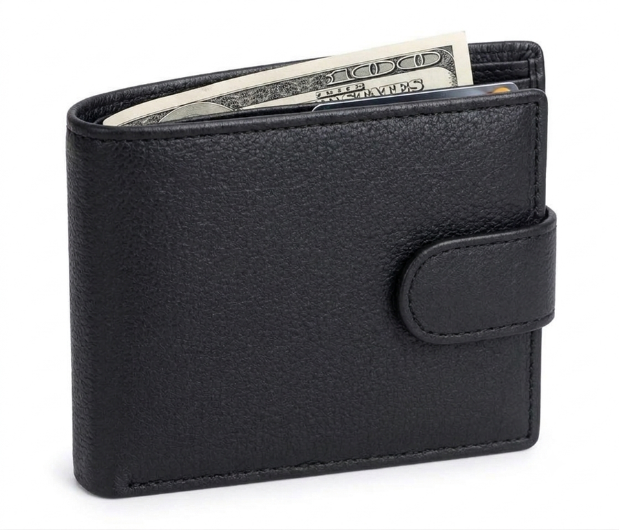 Lazio Cuoio Classic Leather Bifold Wallet with Snap Closure