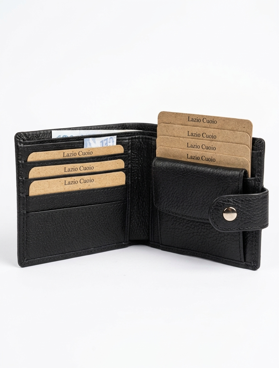 Lazio Cuoio Classic Leather Bifold Wallet with Snap Closure