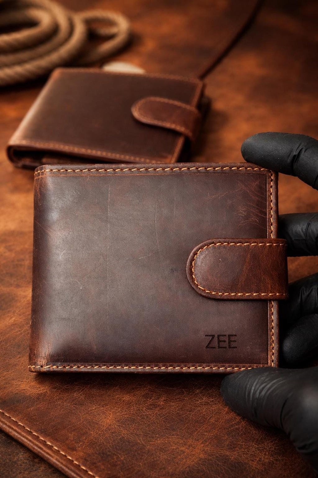 Mens Leather Wallet, RFID Six Card Holder with Personalization