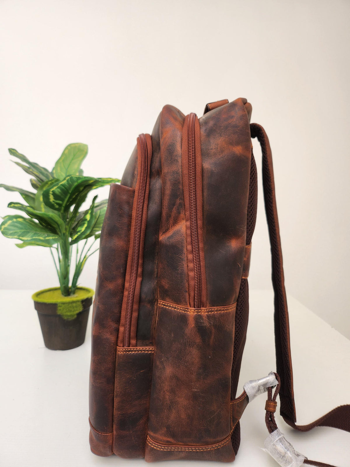 Laptop XL Rucksack, Öl-Pull-Up-Leder 17-Zoll-Rucksack 25L